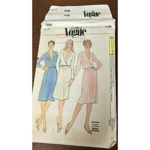 Sewing Pattern Vogue 7926 Loose Fitting Blouson Dress W/Wrap Bodice Size 8 Vtg